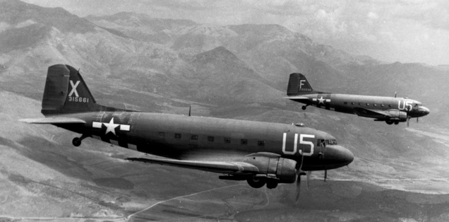 Two USAAF C-47As of the 81st Troop Carrier Squadron carry paratroops for Operation Dragoon, the invasion of southern France, in 1944